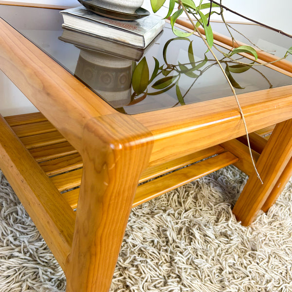 PINE & SMOKY GLASS COFFEE TABLES