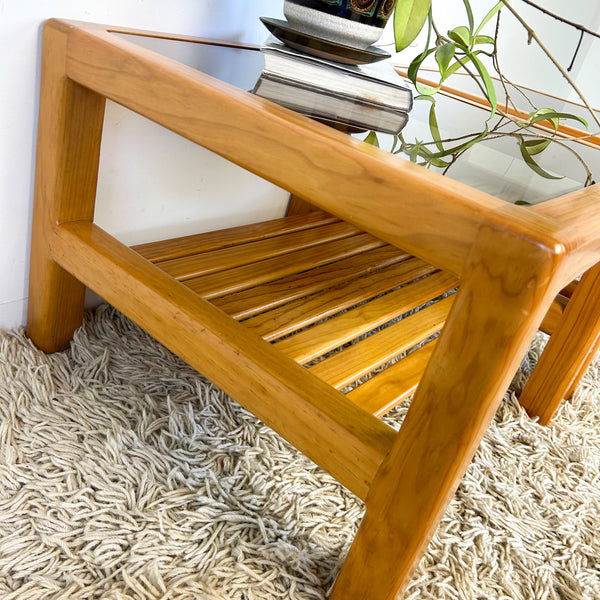 PINE & SMOKY GLASS COFFEE TABLES