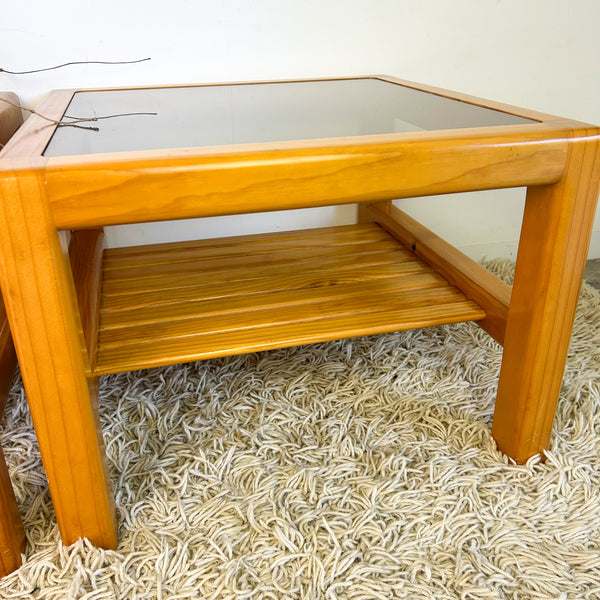 PINE & SMOKY GLASS COFFEE TABLES