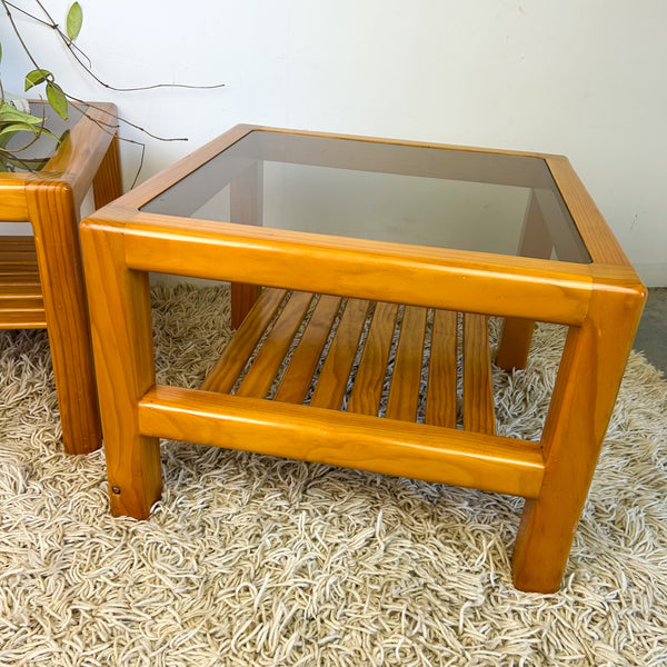 PINE & SMOKY GLASS COFFEE TABLES