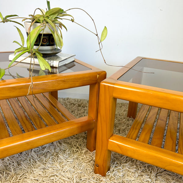 PINE & SMOKY GLASS COFFEE TABLES