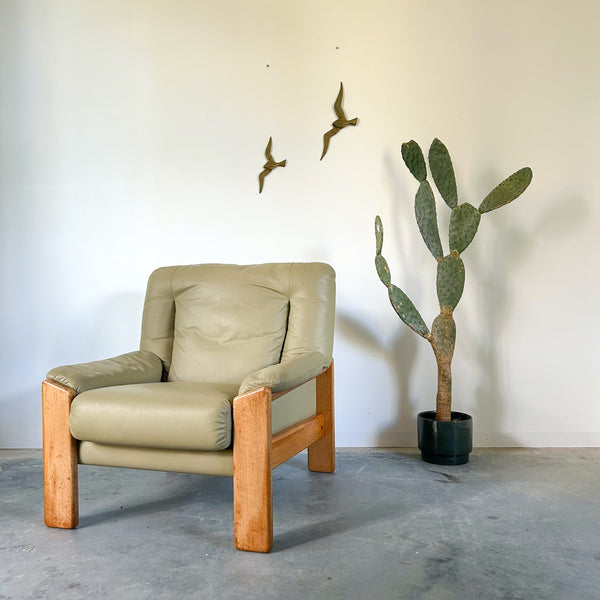 PARKER SAGE GREEN LEATHER ARMCHAIR