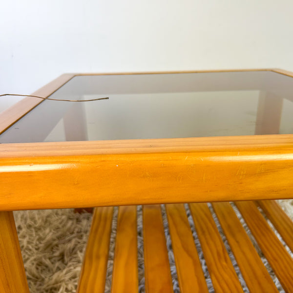 PINE & SMOKY GLASS COFFEE TABLES