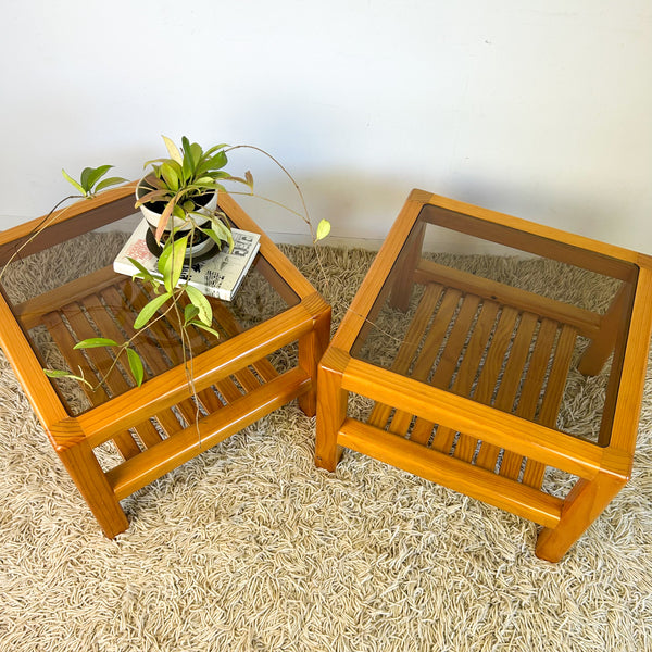 PINE & SMOKY GLASS COFFEE TABLES