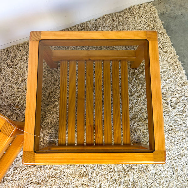 PINE & SMOKY GLASS COFFEE TABLES