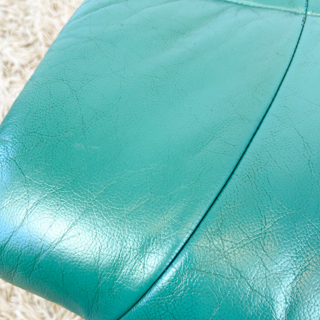 TEAL VINYL FOOTSTOOL - HEY JUDE WORKSHOP • Vintage furniture & objects Melbourne