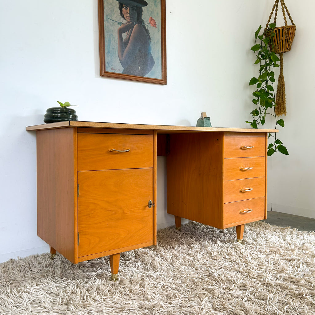 WOODEN DESK WITH LAMINATE TOP - HEY JUDE WORKSHOP • Vintage furniture & objects Melbourne