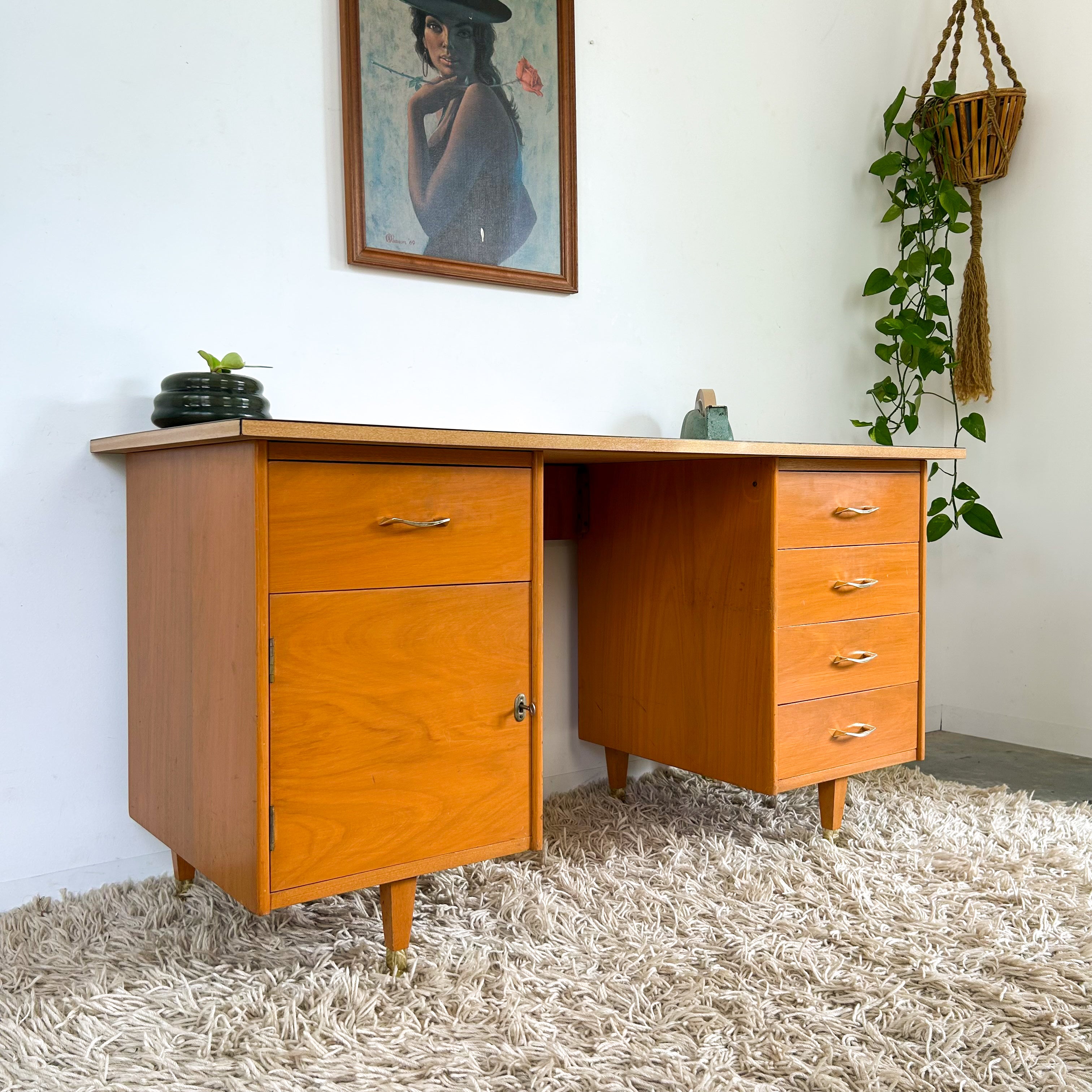 WOODEN DESK WITH LAMINATE TOP - HEY JUDE WORKSHOP • Vintage furniture & objects Melbourne