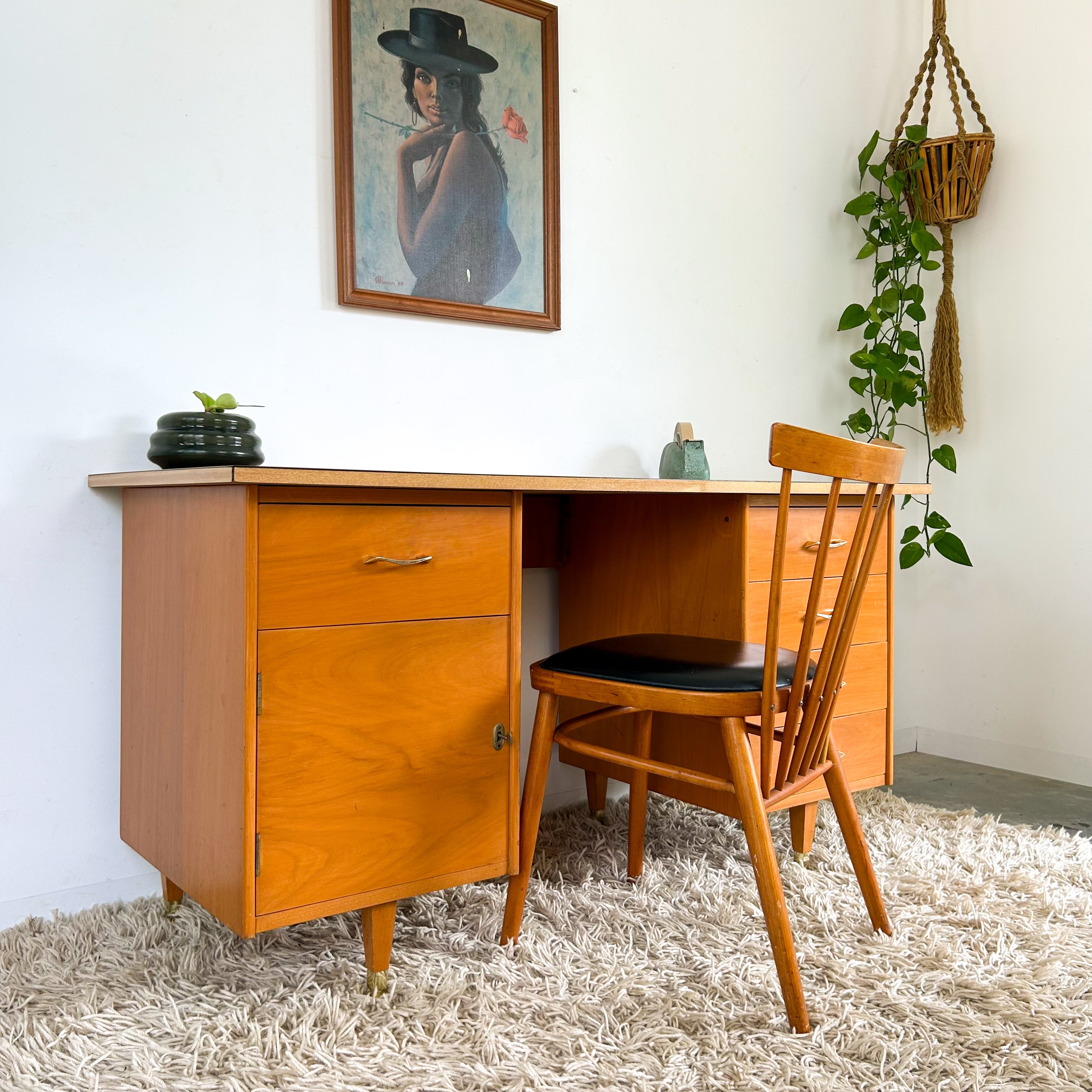 WOODEN DESK WITH LAMINATE TOP - HEY JUDE WORKSHOP • Vintage furniture & objects Melbourne