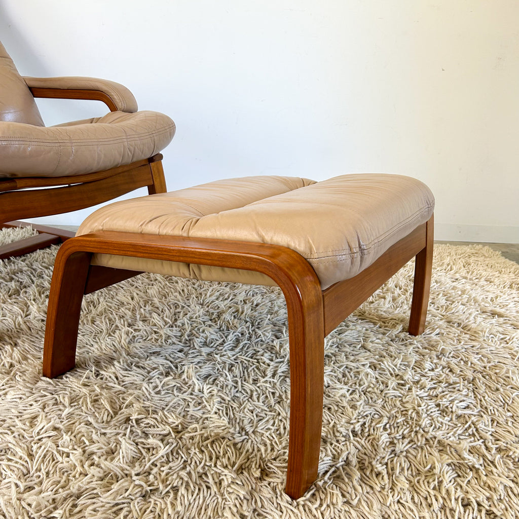 BEIGE LEATHER FOOTSTOOL