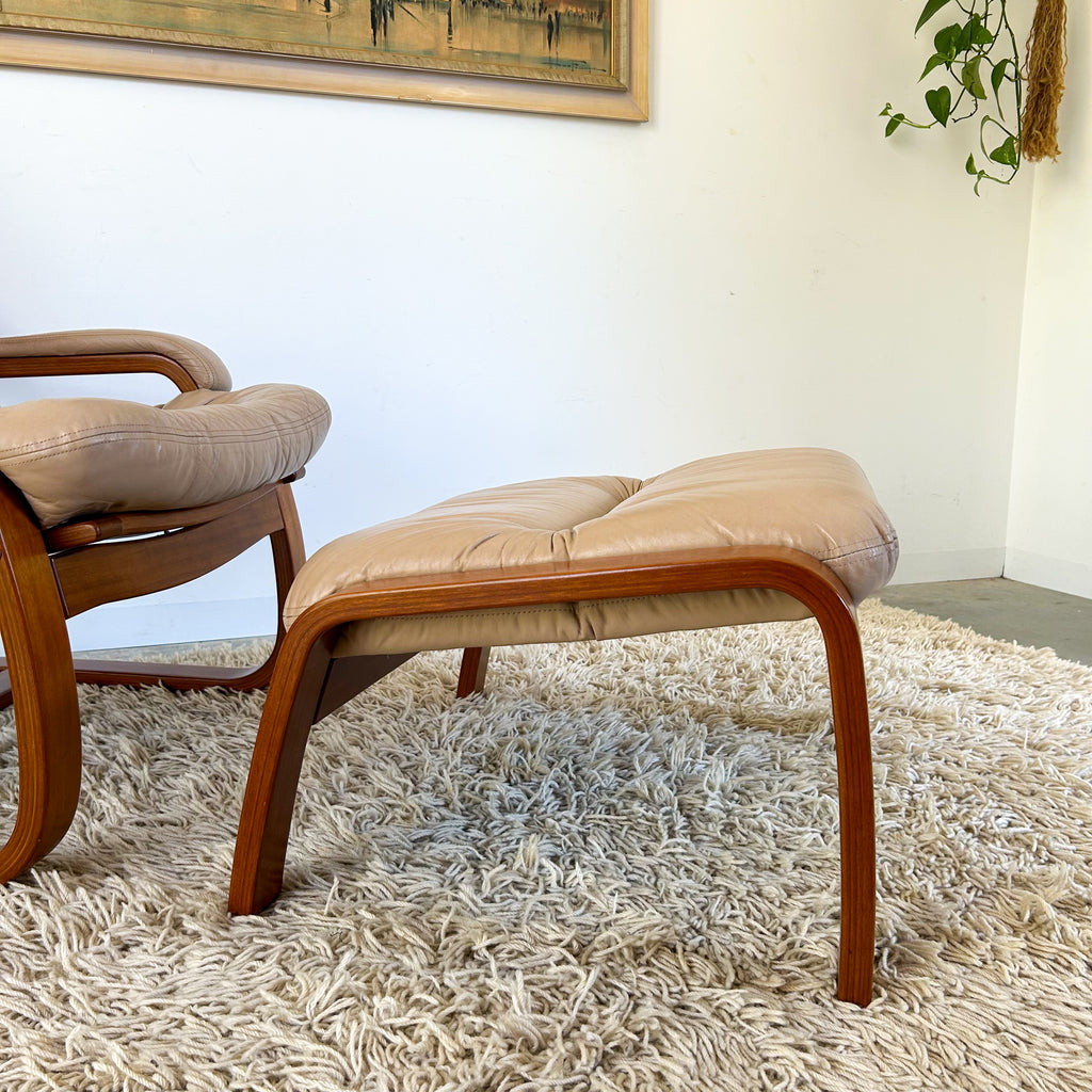 BEIGE LEATHER FOOTSTOOL