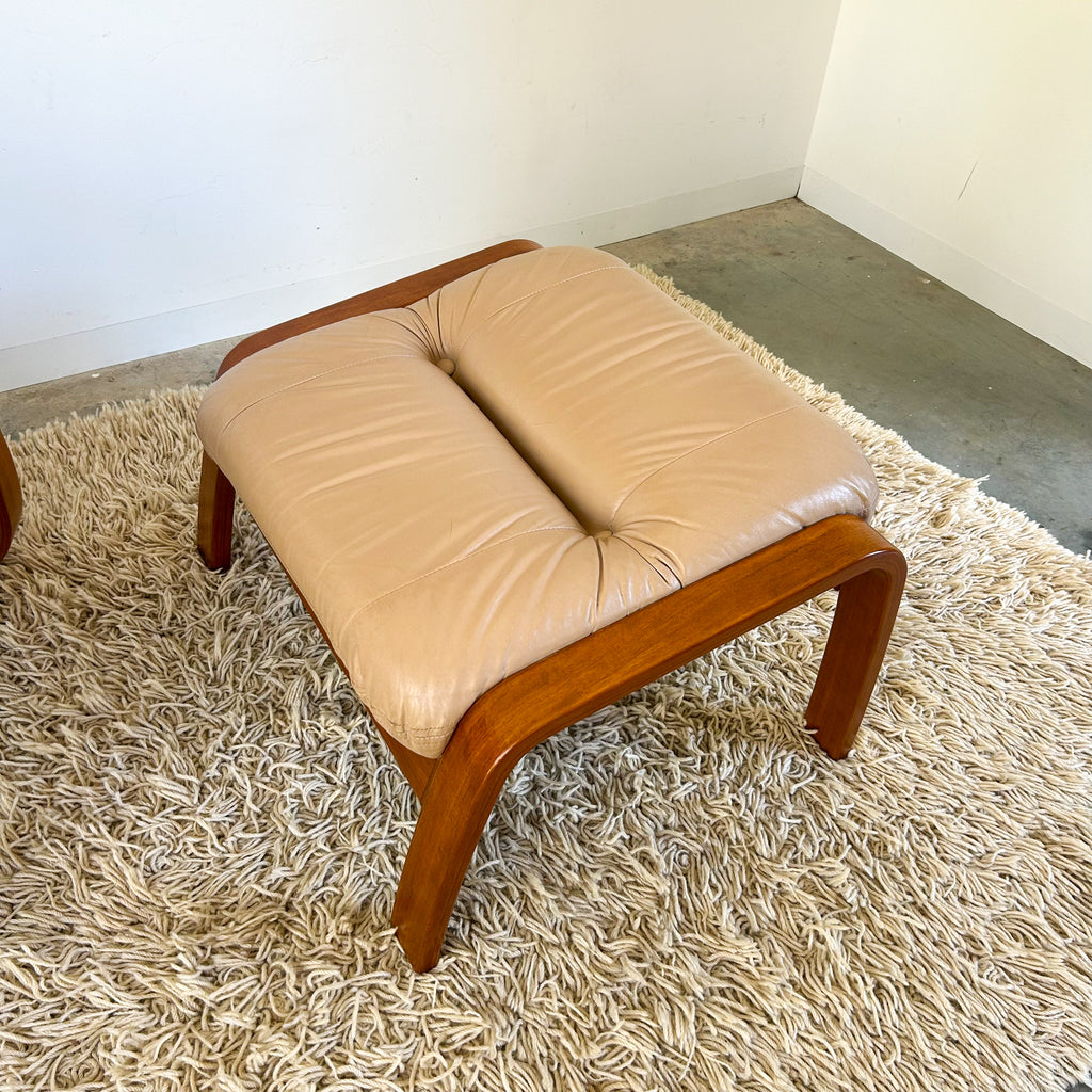 BEIGE LEATHER FOOTSTOOL