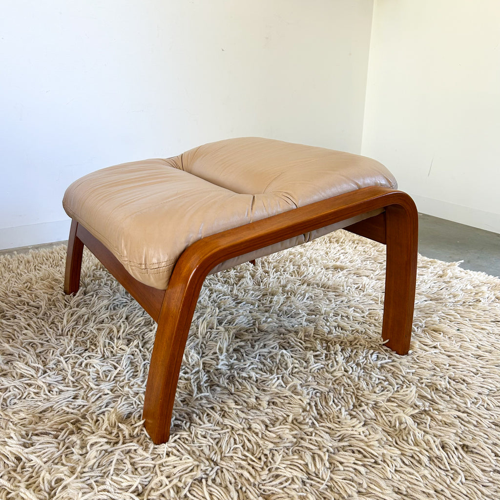BEIGE LEATHER FOOTSTOOL