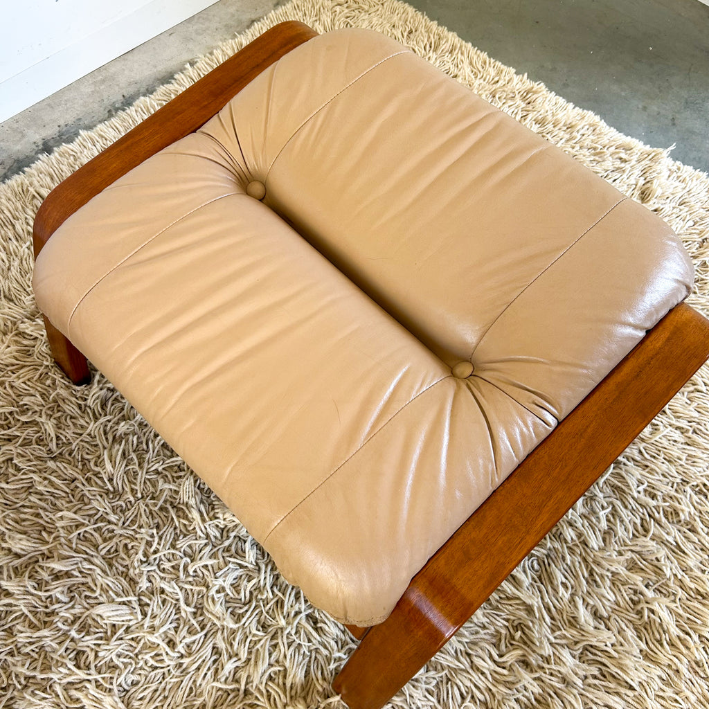 BEIGE LEATHER FOOTSTOOL