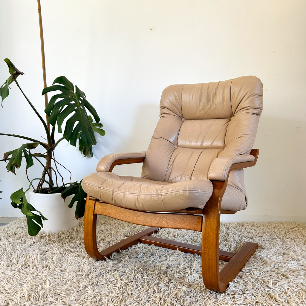 BEIGE LEATHER CANTILEVER ARMCHAIR #2