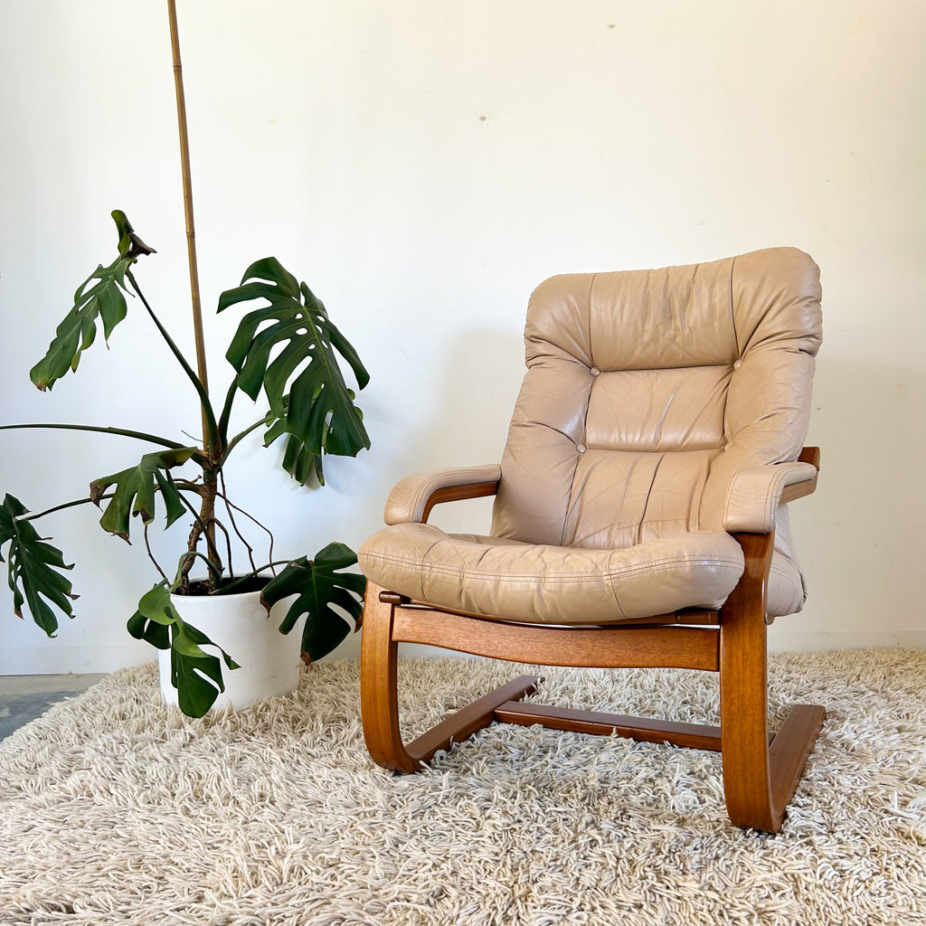 BEIGE LEATHER CANTILEVER ARMCHAIR #2