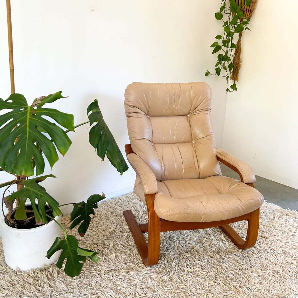 BEIGE LEATHER CANTILEVER ARMCHAIR #2
