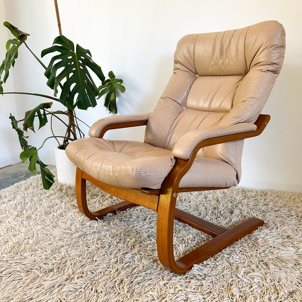 BEIGE LEATHER CANTILEVER ARMCHAIR #2