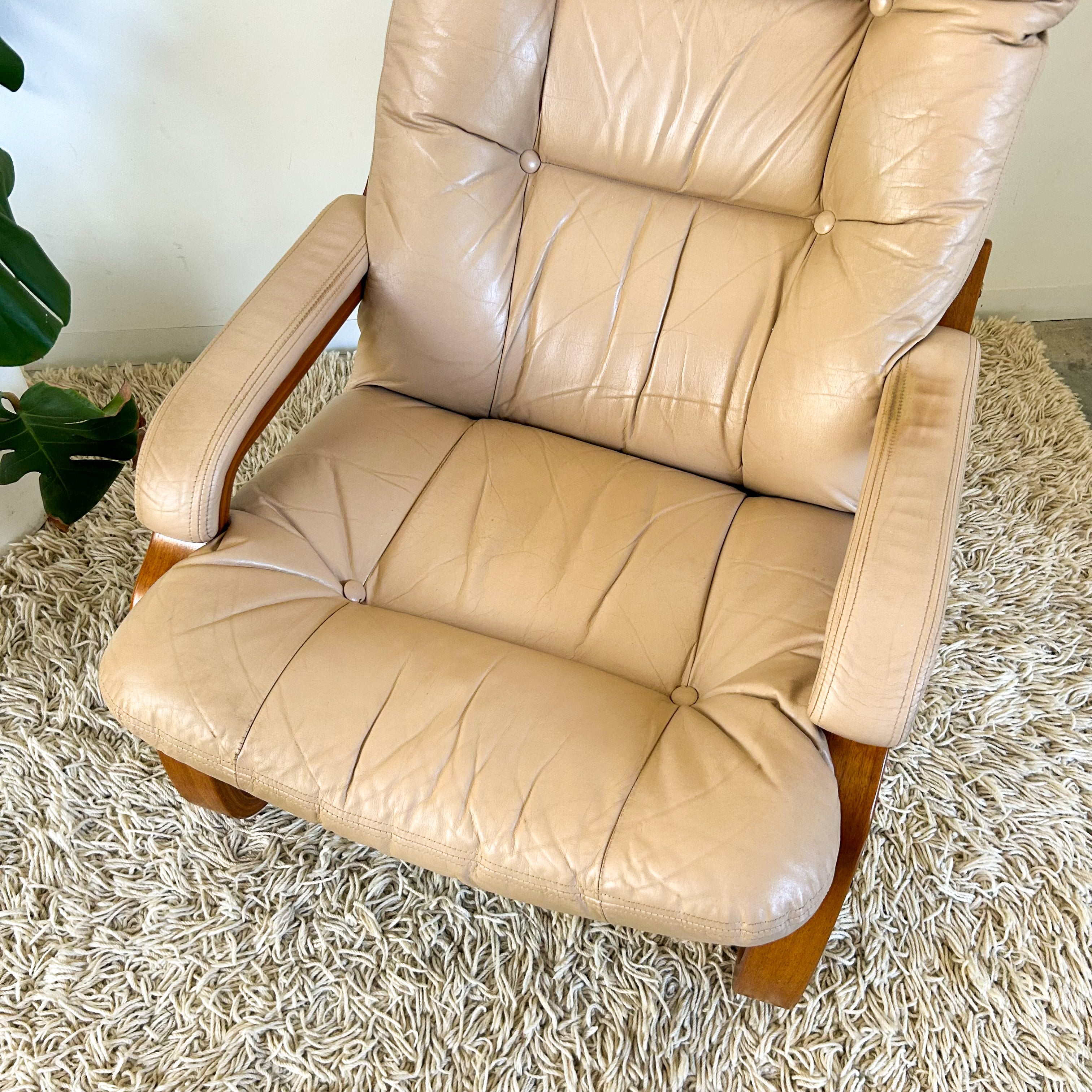 BEIGE LEATHER CANTILEVER ARMCHAIR #2