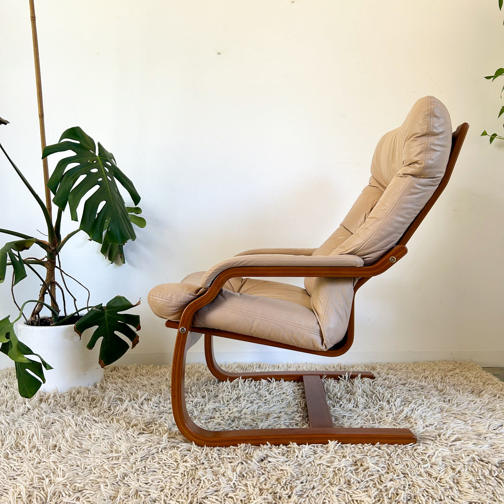 BEIGE LEATHER CANTILEVER ARMCHAIR #2