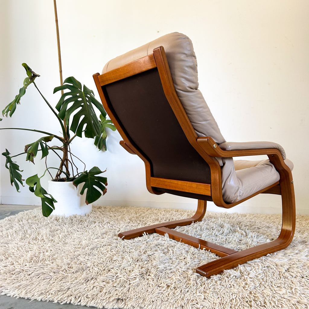 BEIGE LEATHER CANTILEVER ARMCHAIR #2
