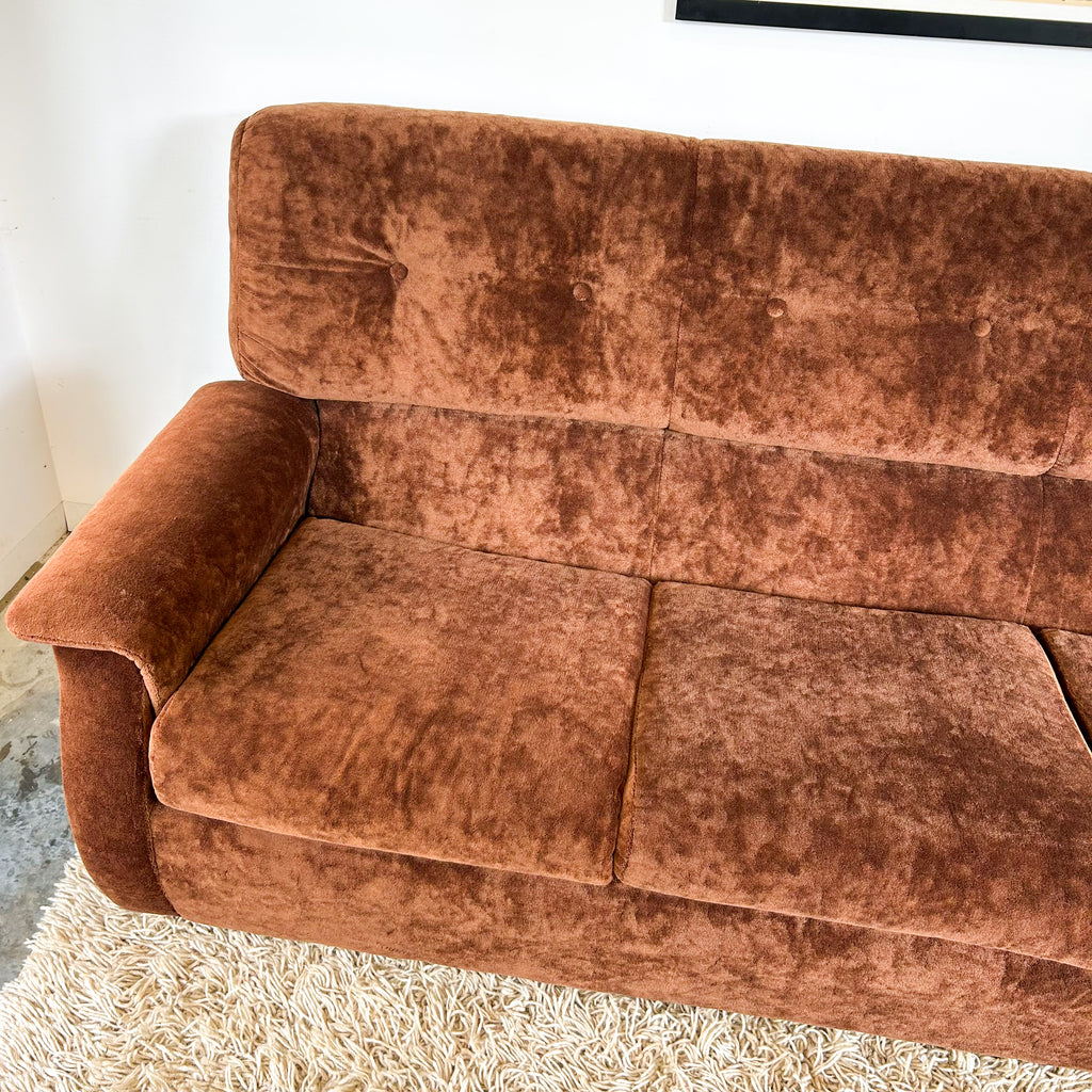 CHOCOLATE BROWN TEDDY SOFA - HEY JUDE WORKSHOP • Vintage furniture & objects Melbourne