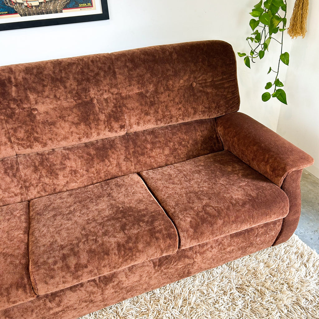 CHOCOLATE BROWN TEDDY SOFA - HEY JUDE WORKSHOP • Vintage furniture & objects Melbourne