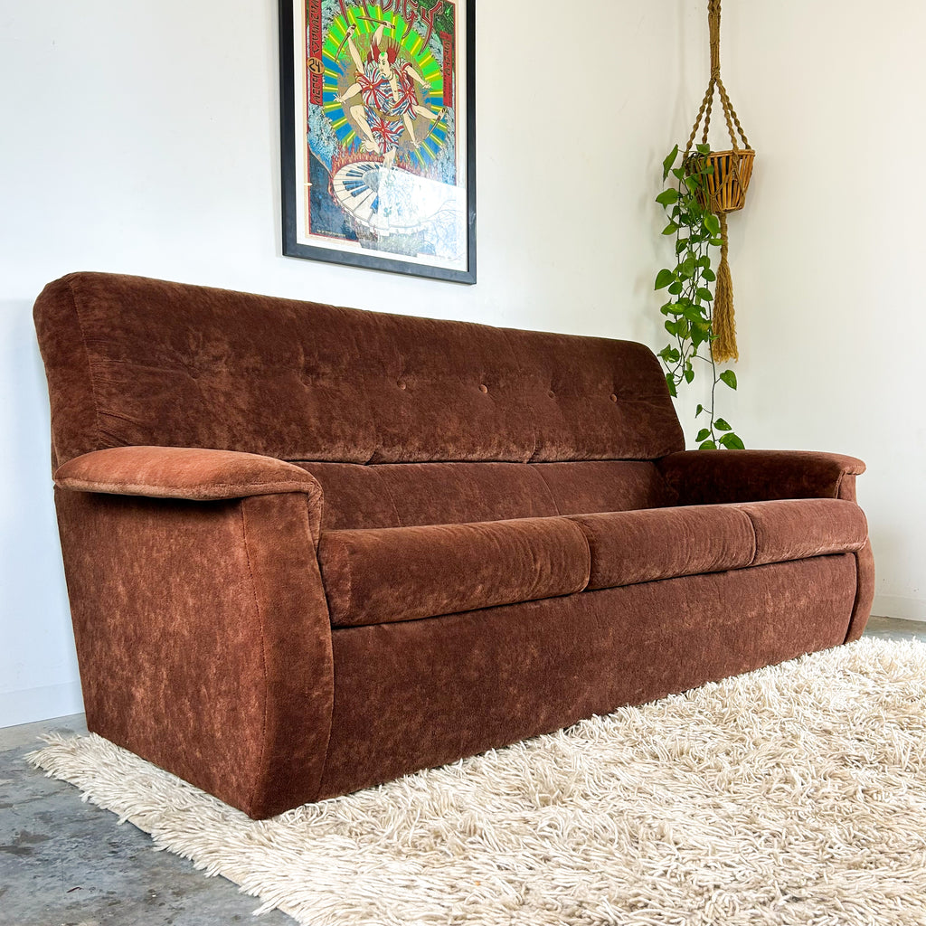 CHOCOLATE BROWN TEDDY SOFA - HEY JUDE WORKSHOP • Vintage furniture & objects Melbourne