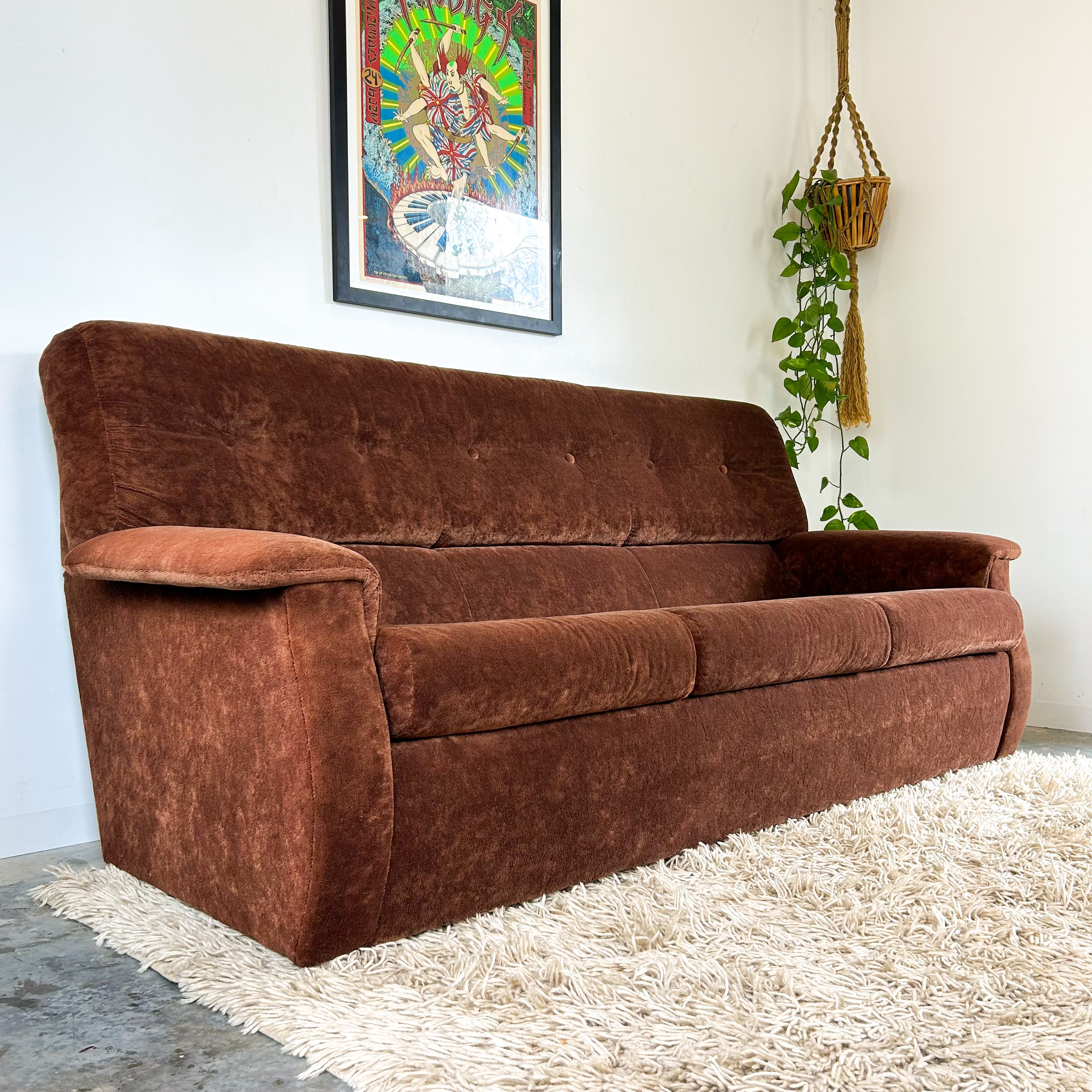 CHOCOLATE BROWN TEDDY SOFA - HEY JUDE WORKSHOP • Vintage furniture & objects Melbourne