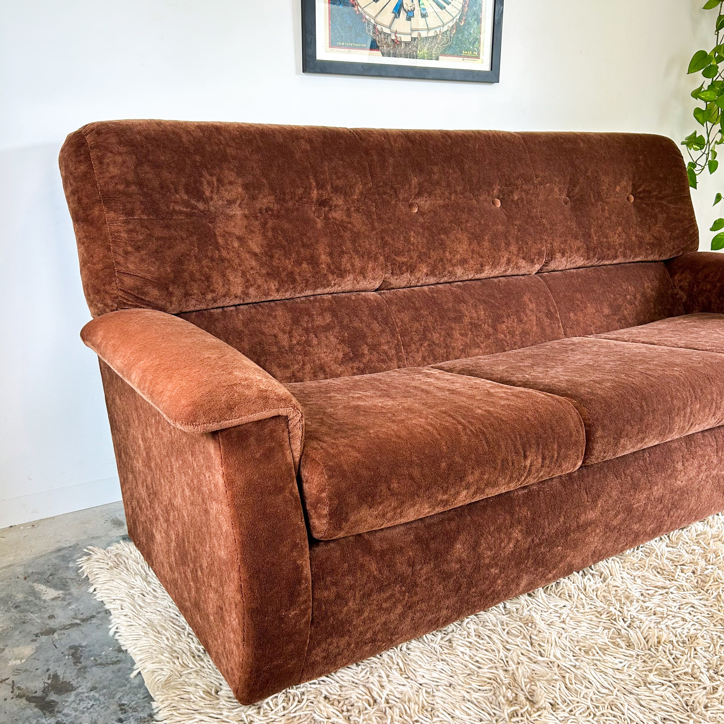 CHOCOLATE BROWN TEDDY SOFA - HEY JUDE WORKSHOP • Vintage furniture & objects Melbourne