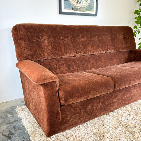 CHOCOLATE BROWN TEDDY SOFA - HEY JUDE WORKSHOP • Vintage furniture & objects Melbourne