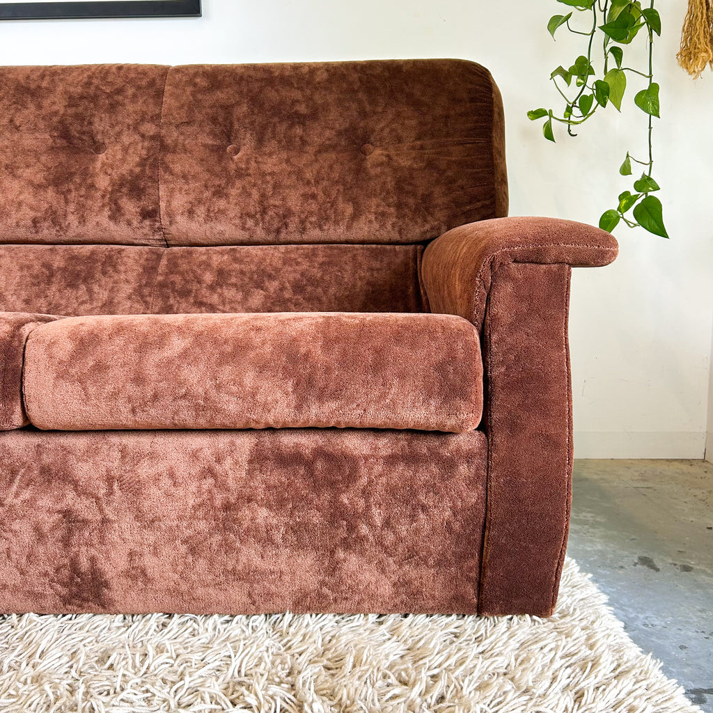 CHOCOLATE BROWN TEDDY SOFA - HEY JUDE WORKSHOP • Vintage furniture & objects Melbourne