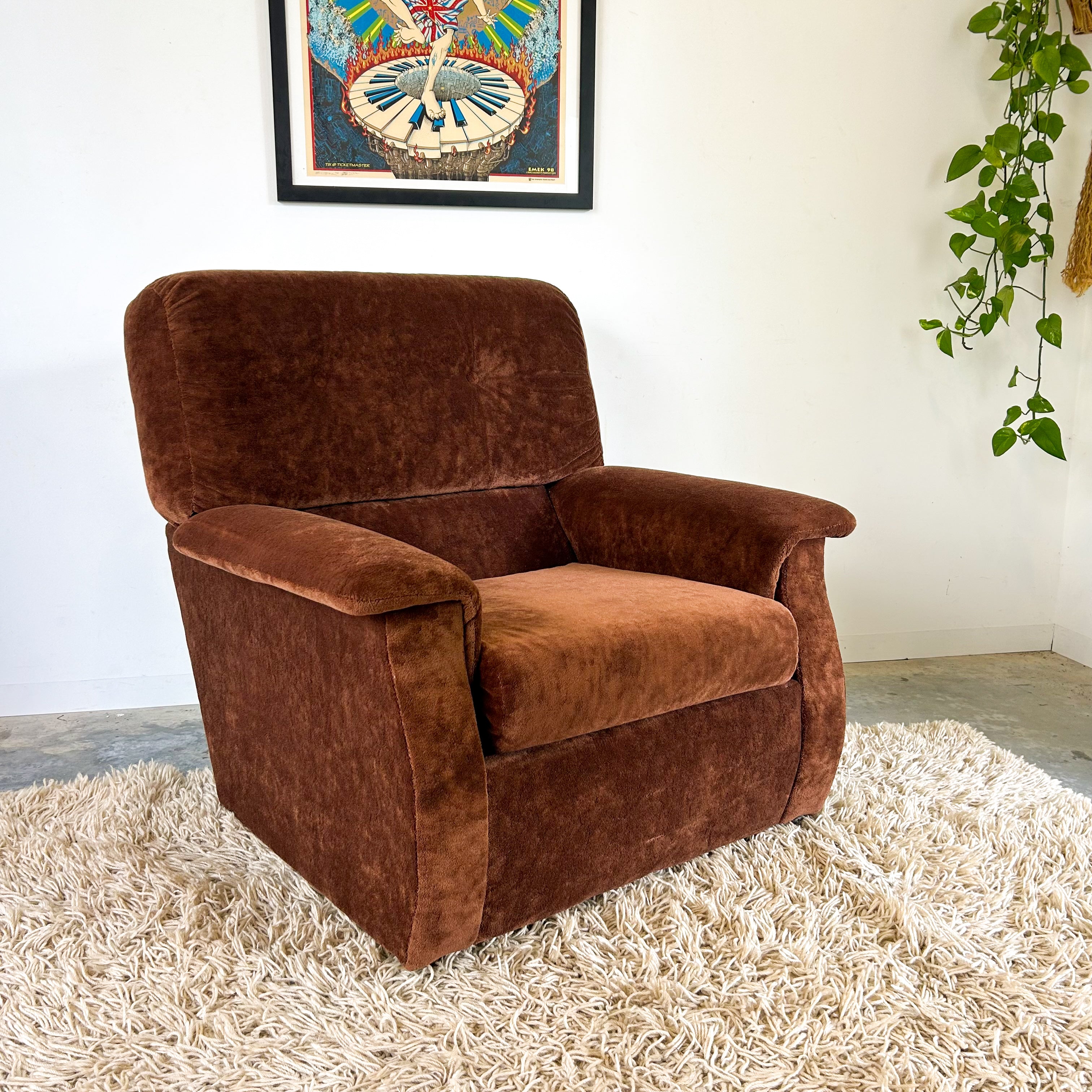 CHOCOLATE BROWN TEDDY ARMCHAIR - HEY JUDE WORKSHOP • Vintage furniture & objects Melbourne