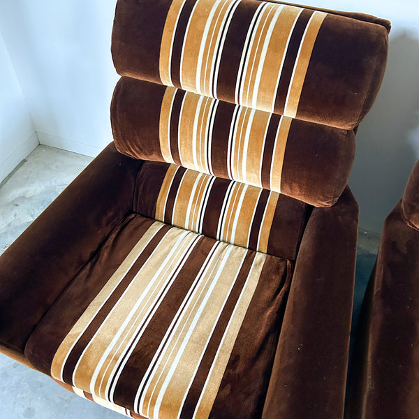 BROWN STRIPED VELOUR ARMCHAIRS