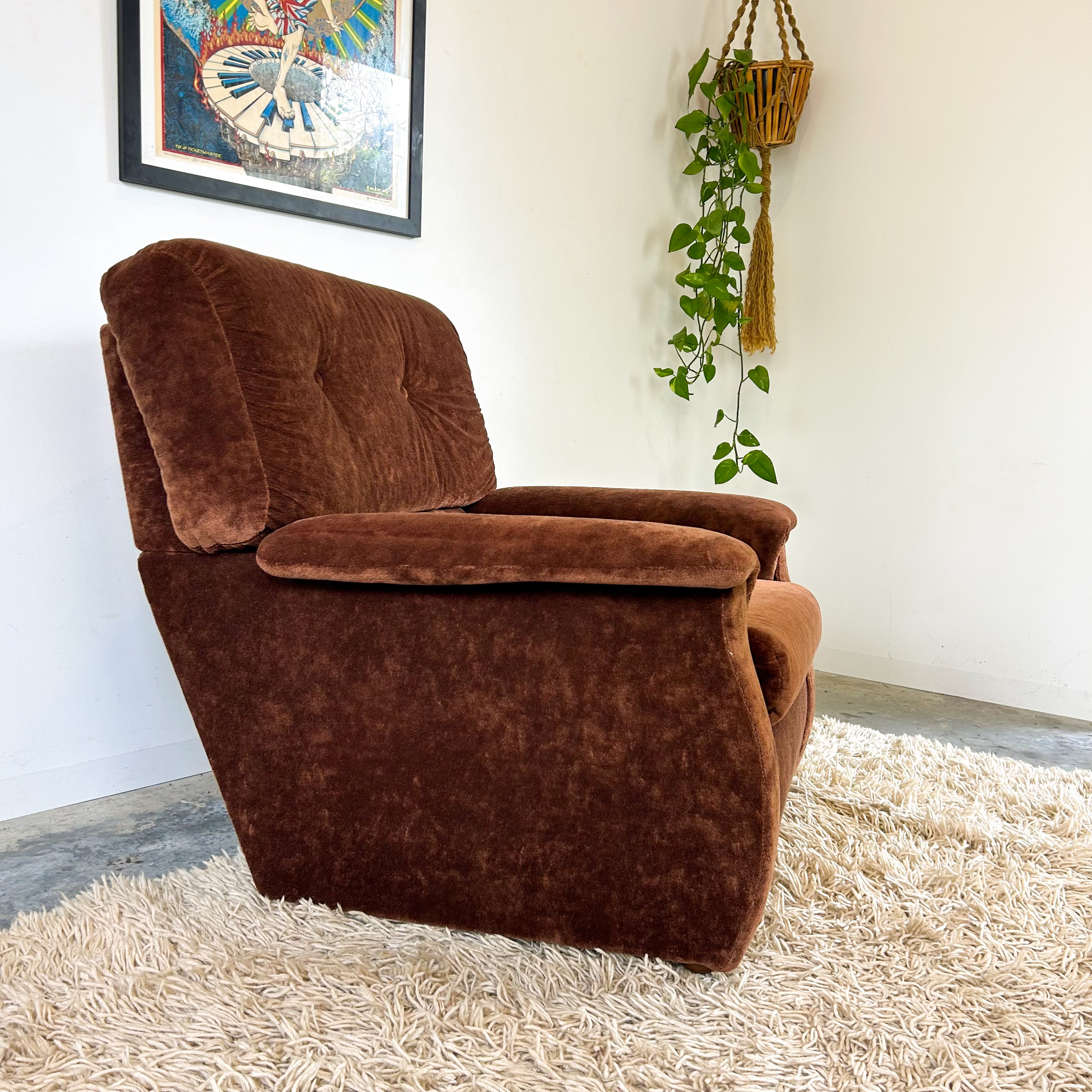 CHOCOLATE BROWN TEDDY ARMCHAIR - HEY JUDE WORKSHOP • Vintage furniture & objects Melbourne