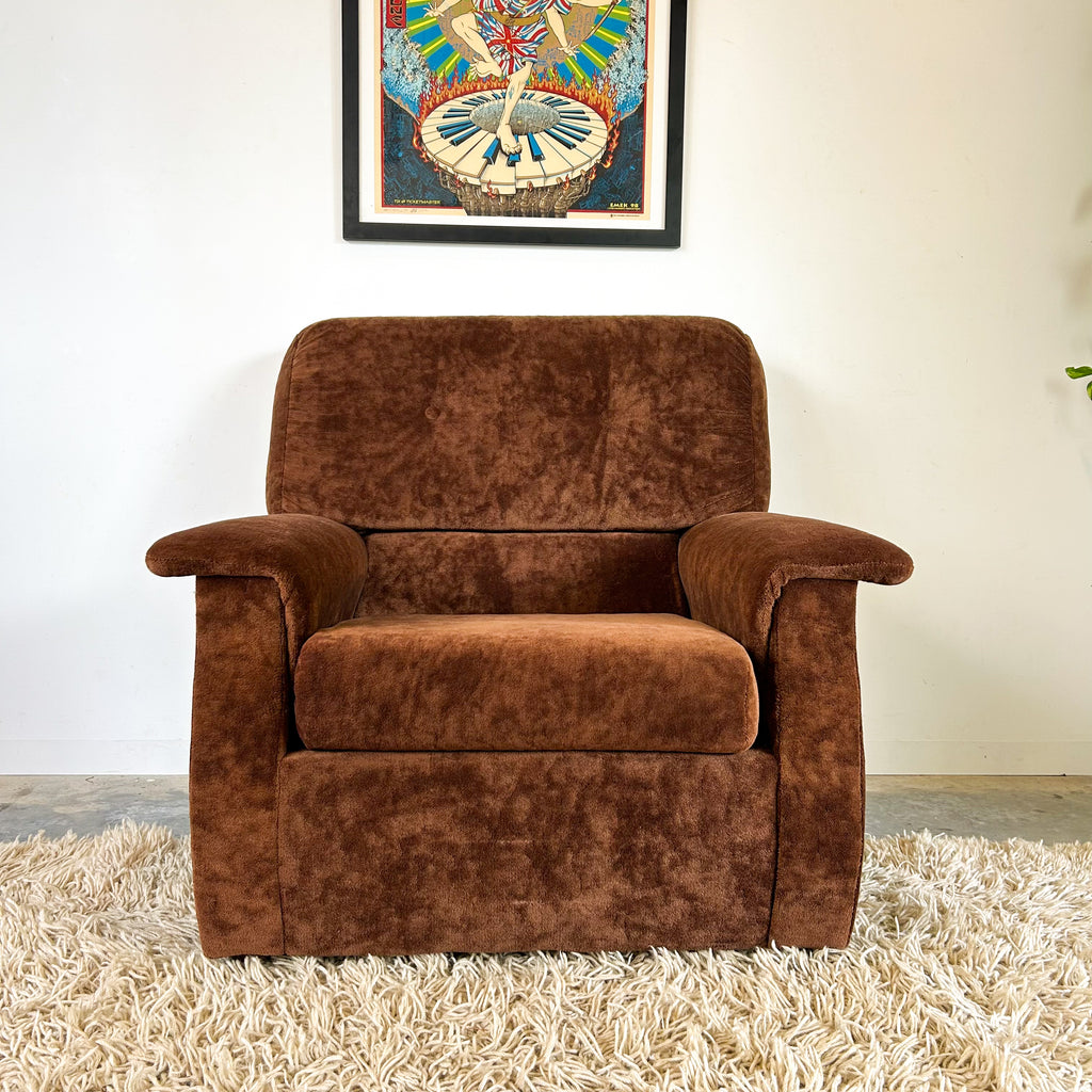 CHOCOLATE BROWN TEDDY ARMCHAIR - HEY JUDE WORKSHOP • Vintage furniture & objects Melbourne