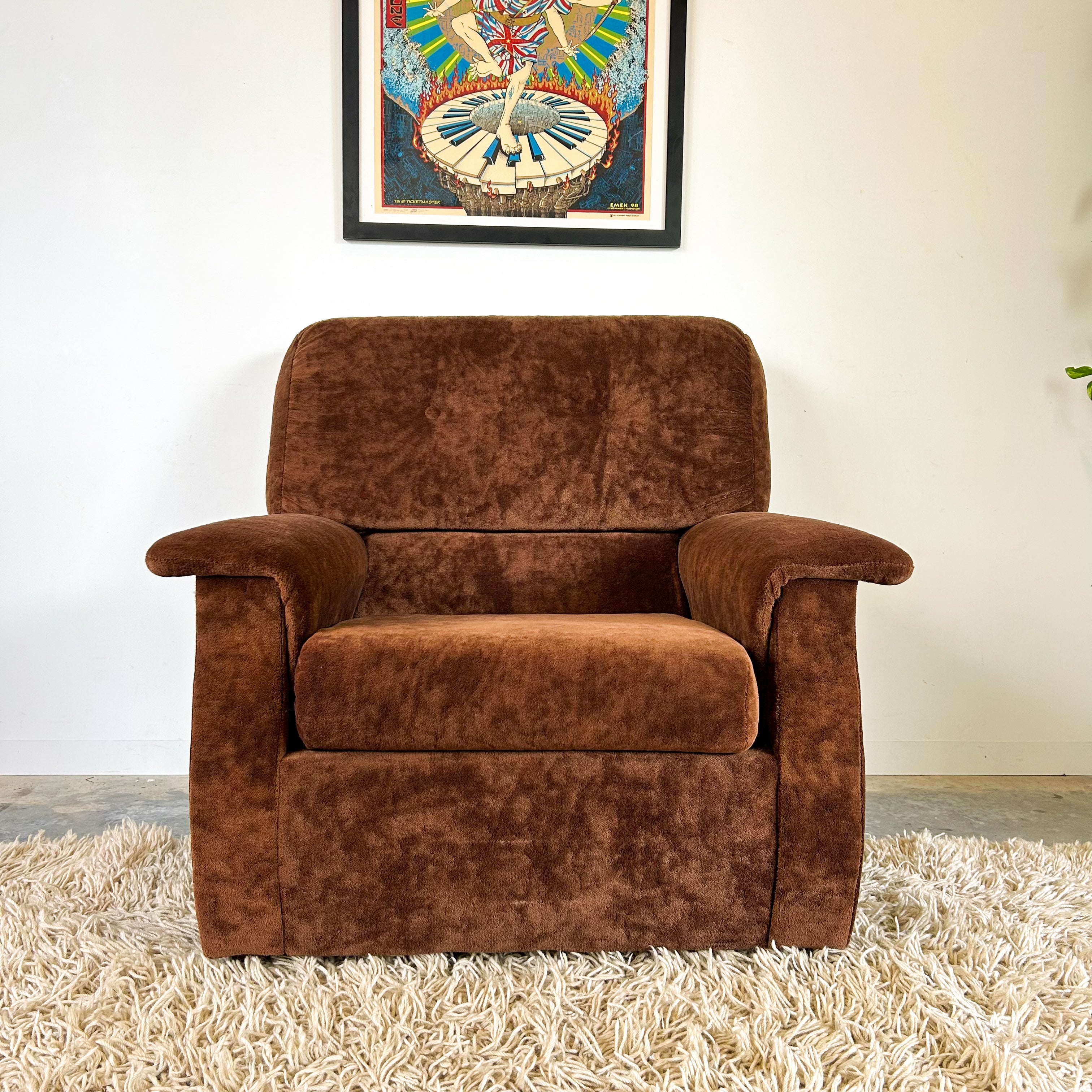 CHOCOLATE BROWN TEDDY ARMCHAIR - HEY JUDE WORKSHOP • Vintage furniture & objects Melbourne