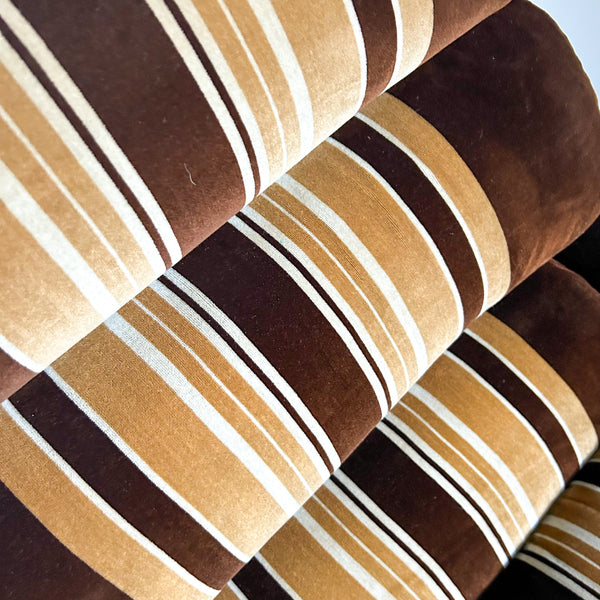 BROWN STRIPED VELOUR ARMCHAIRS