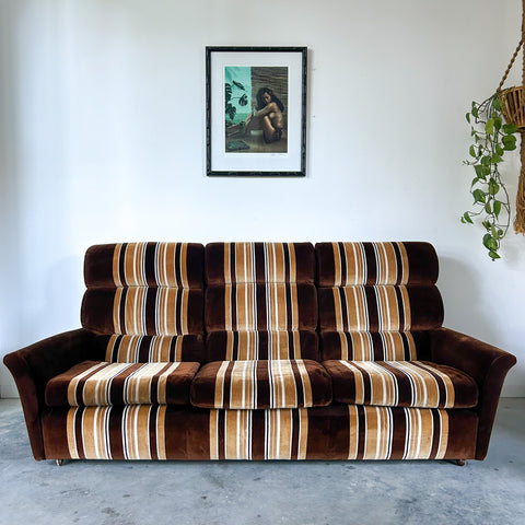 BROWN STRIPED VELOUR SOFA