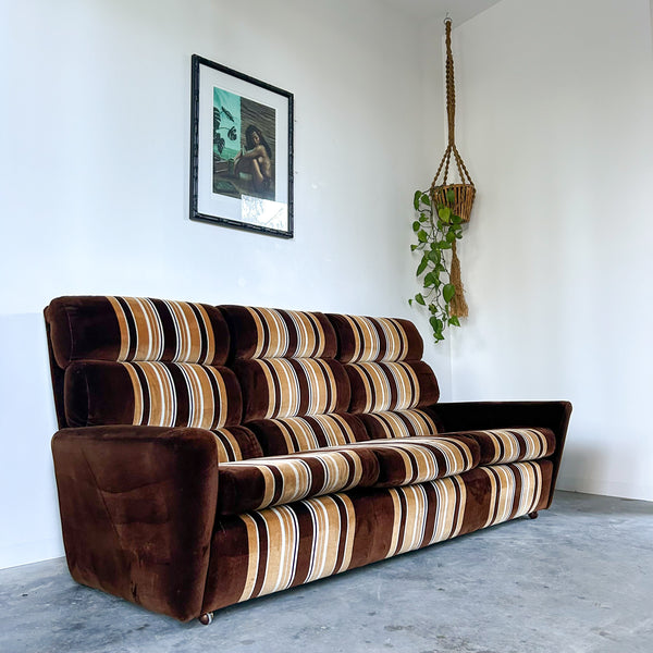 BROWN STRIPED VELOUR SOFA