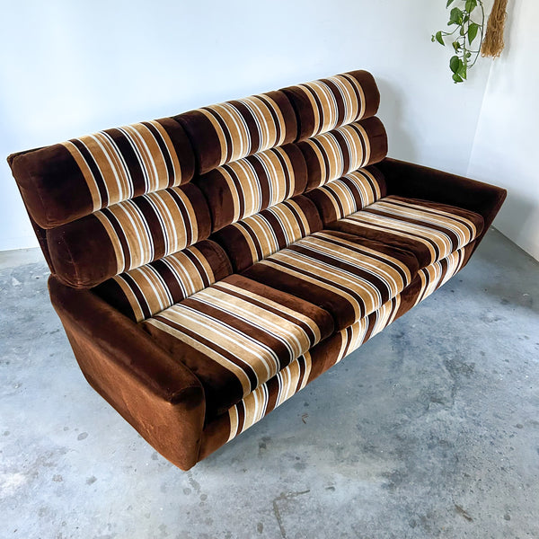 BROWN STRIPED VELOUR SOFA