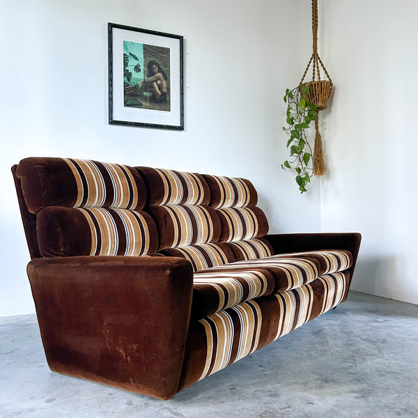 BROWN STRIPED VELOUR SOFA