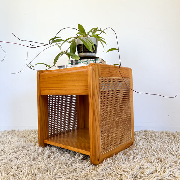 PINE & RATTAN BEDSIDE DRAWERS