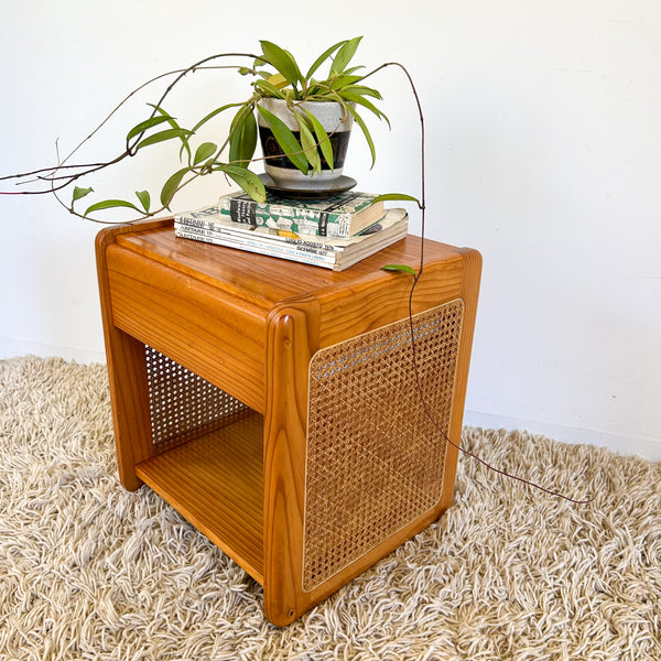 PINE & RATTAN BEDSIDE DRAWERS