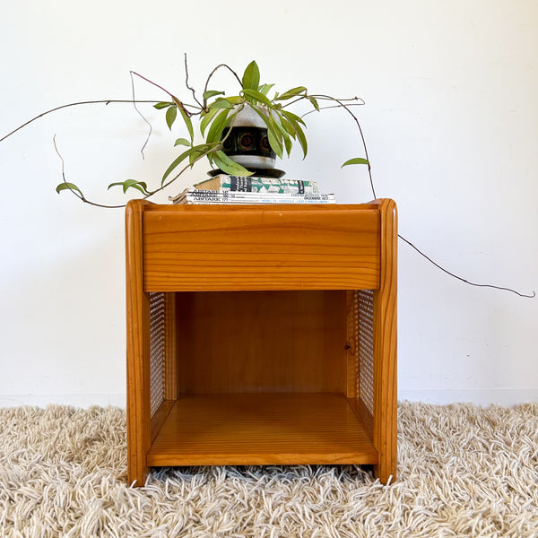 PINE & RATTAN BEDSIDE DRAWERS