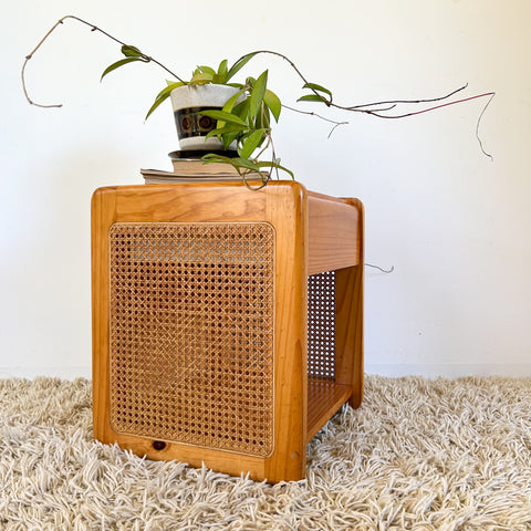 PINE & RATTAN BEDSIDE DRAWERS