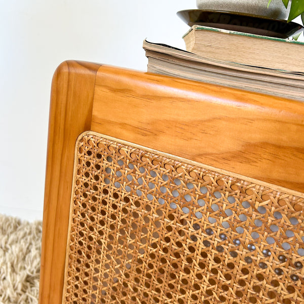 PINE & RATTAN BEDSIDE DRAWERS