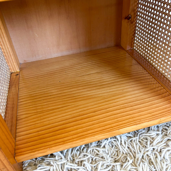 PINE & RATTAN BEDSIDE DRAWERS