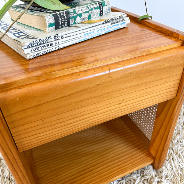 PINE & RATTAN BEDSIDE DRAWERS