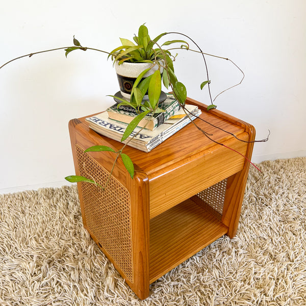 PINE & RATTAN BEDSIDE DRAWERS